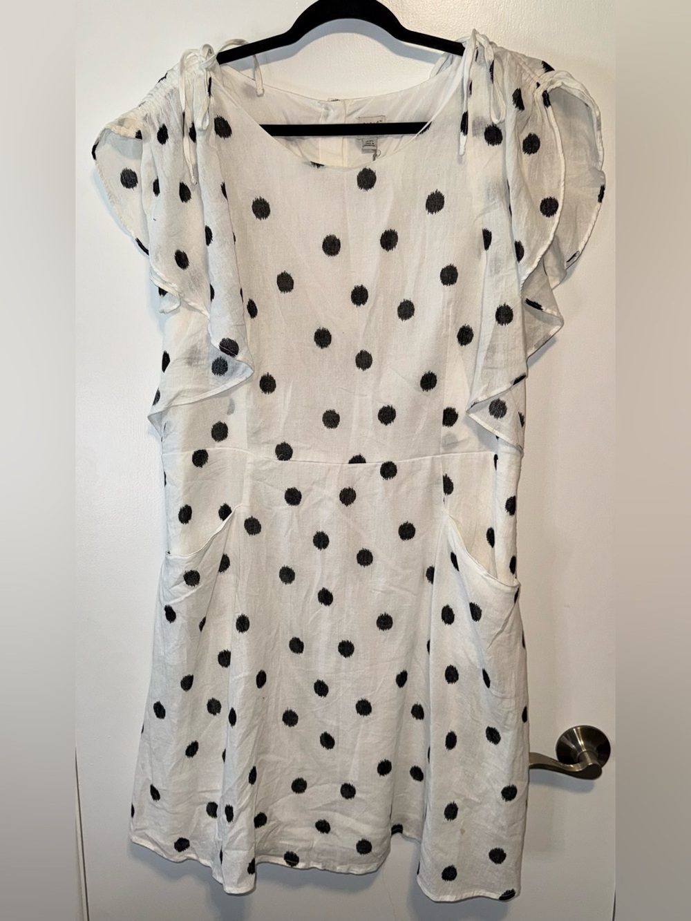 a new day White Mini Dress with Black Polka Dots and Ruffle Sleeves